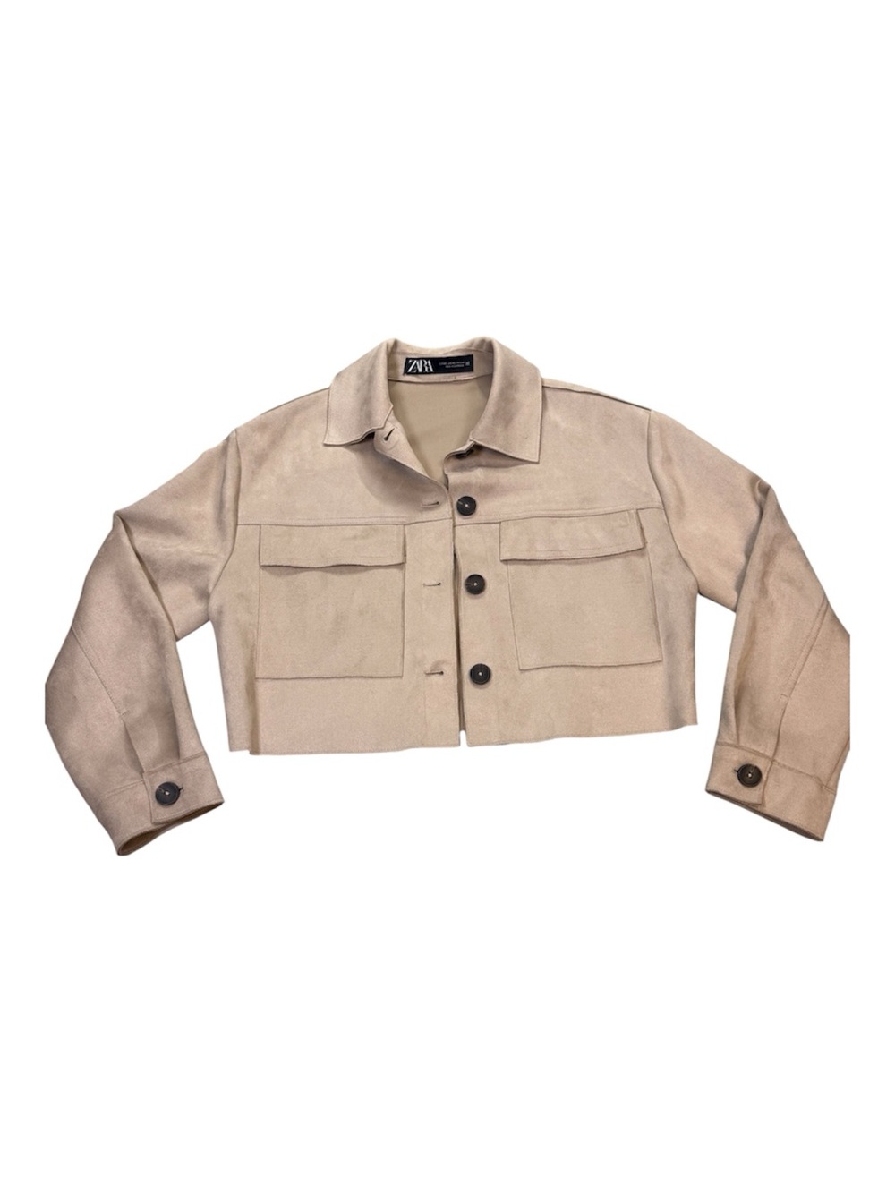 Zara Cropped Suede Utility Jacket - Tan XS